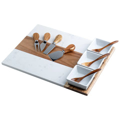 Personalized Marble and Acacia Charcuterie Board set