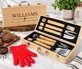 Personalized BBQ Grill Tool Set with Wooden Case