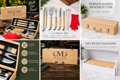 Personalized BBQ Grill Tool Set with Wooden Case