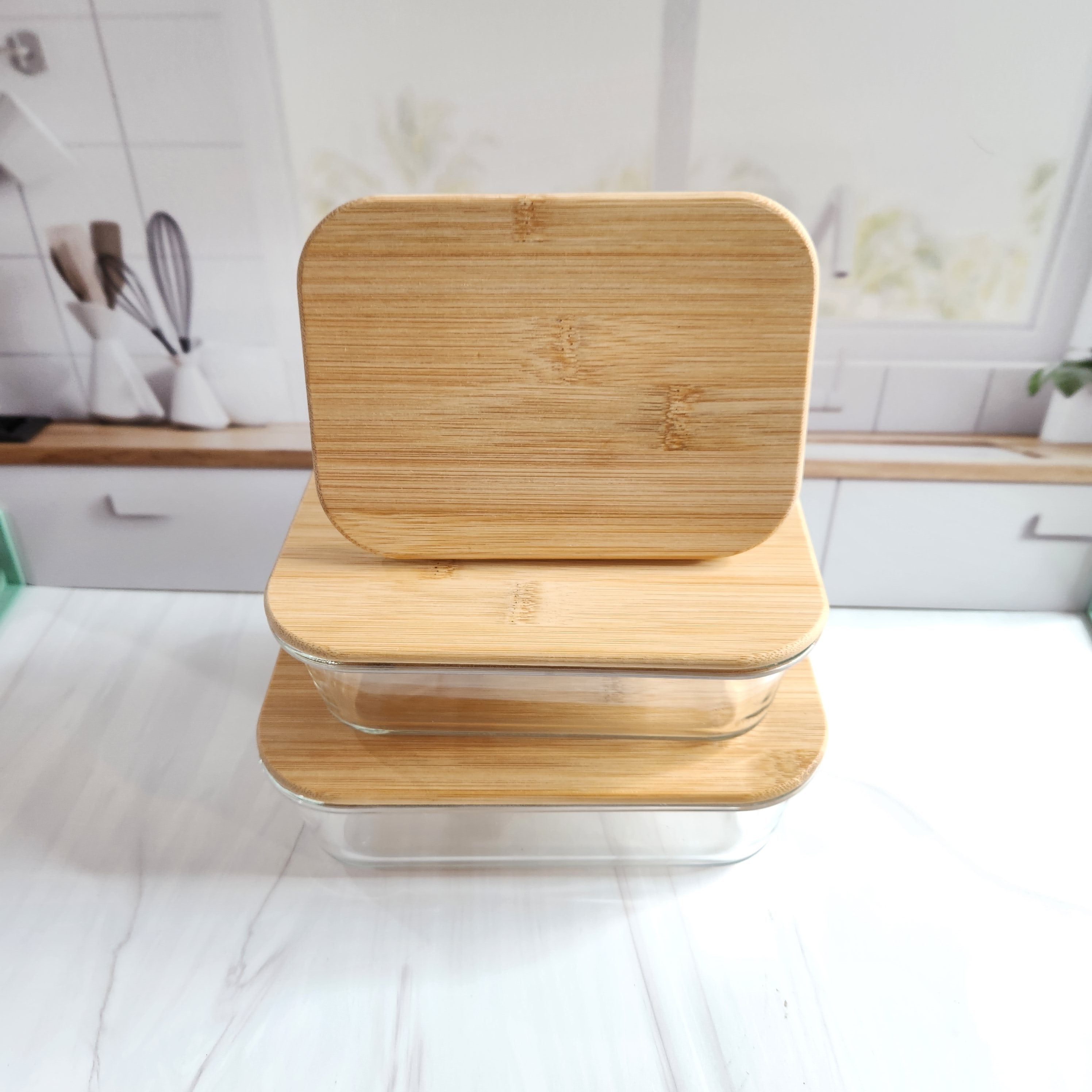 personalized glass storage container with bamboo lid, candy dish, dice storage