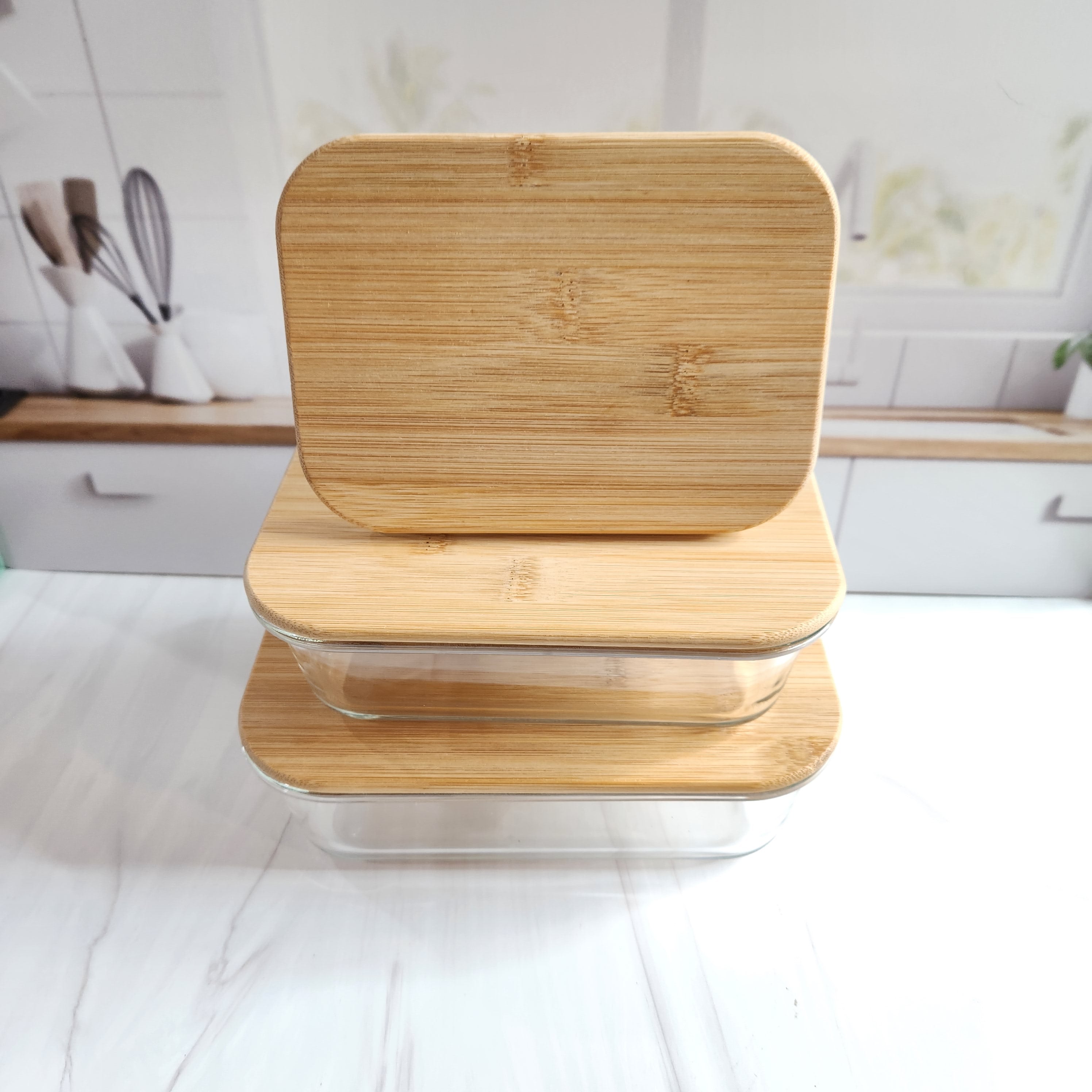 personalized glass storage container with bamboo lid, candy dish, dice storage