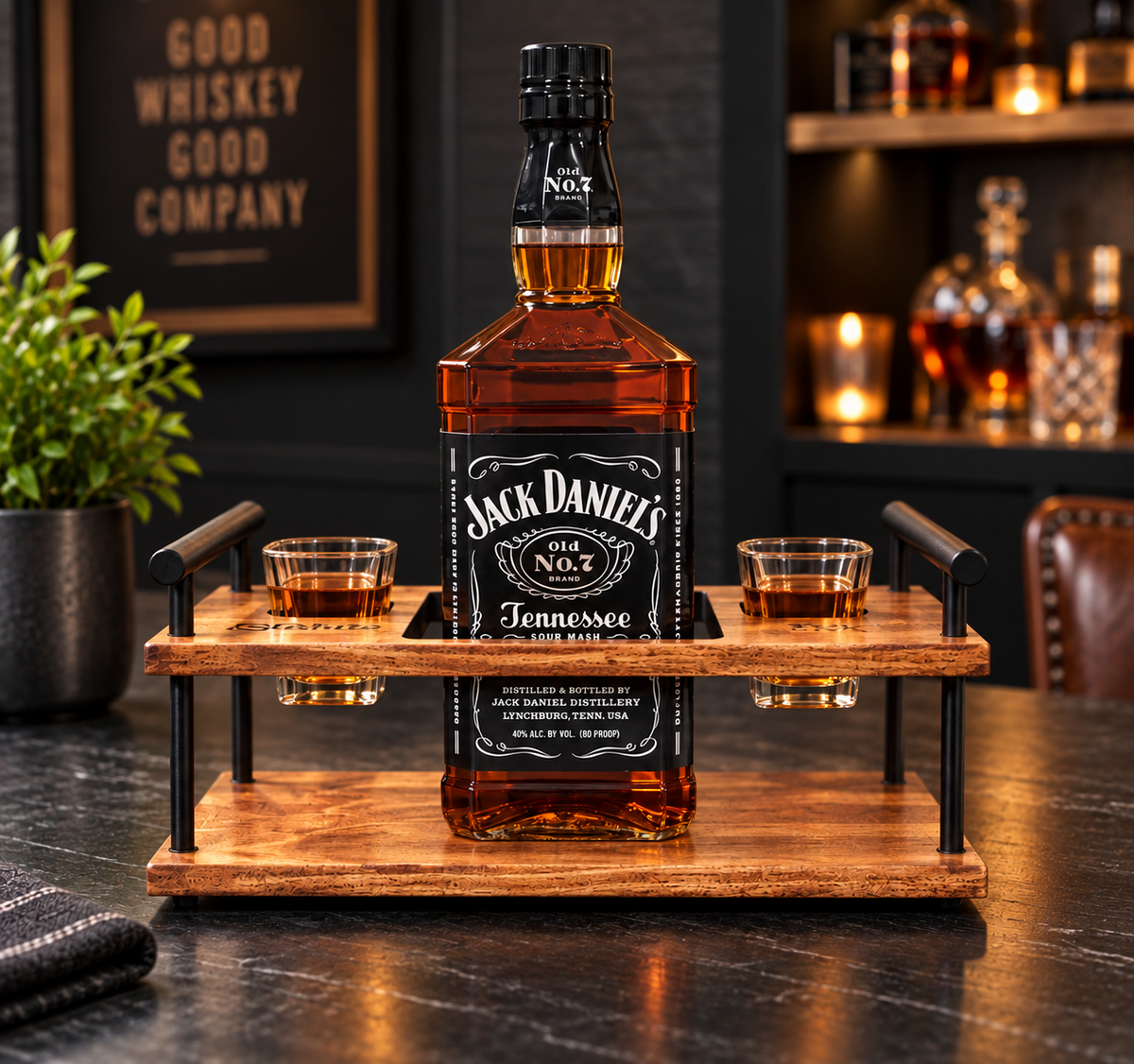 Whiskey, Bourbon Caddy with 2 shot glasses, Wedding Gift for Bourbon Lover, Groomsman, Personalized Whiskey lover gift,Birthday gift for Him