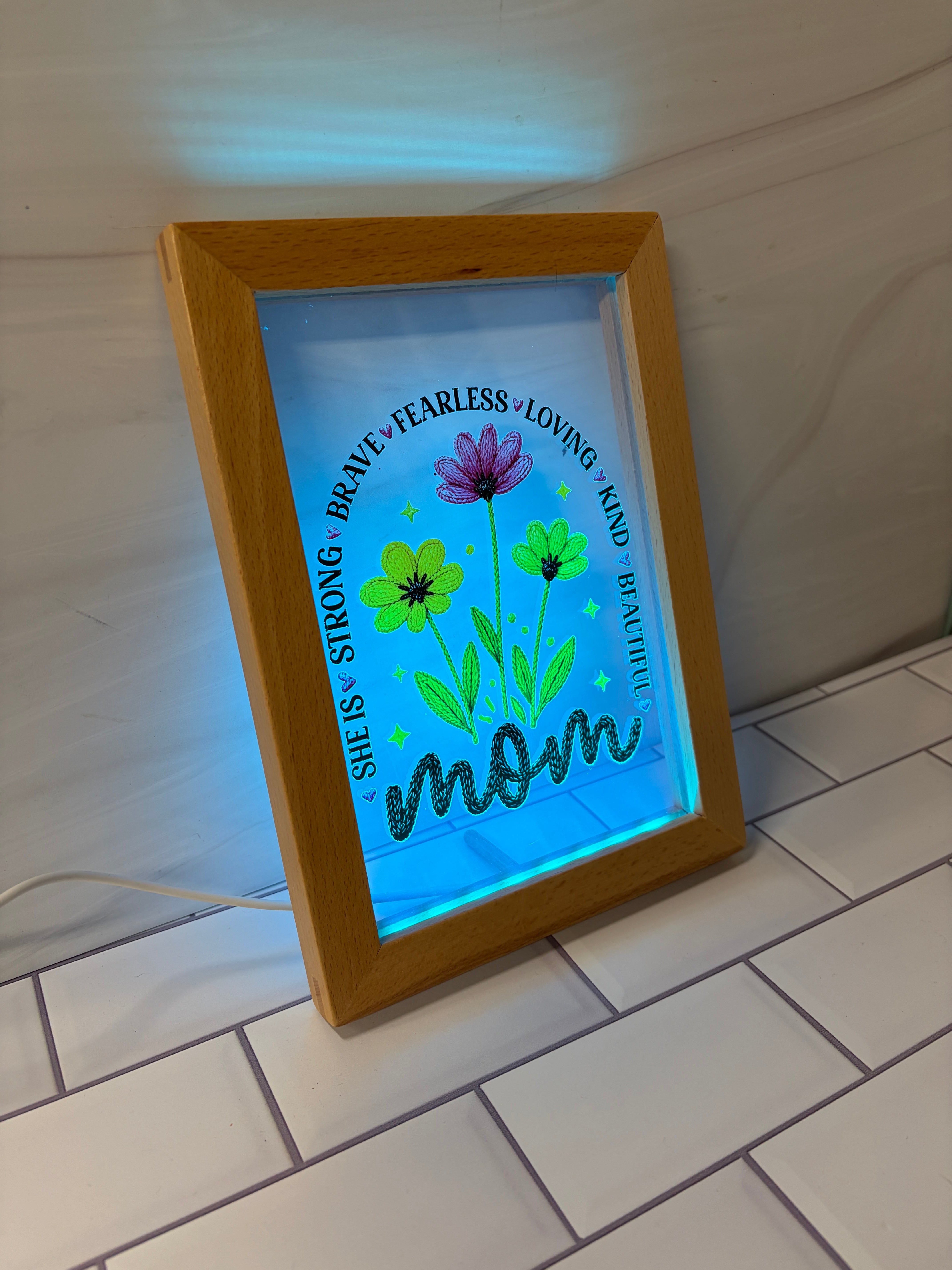 She Is Mom LED Light Frame | UV Printed Illuminated Sign | Handmade Mother's Day Gift
