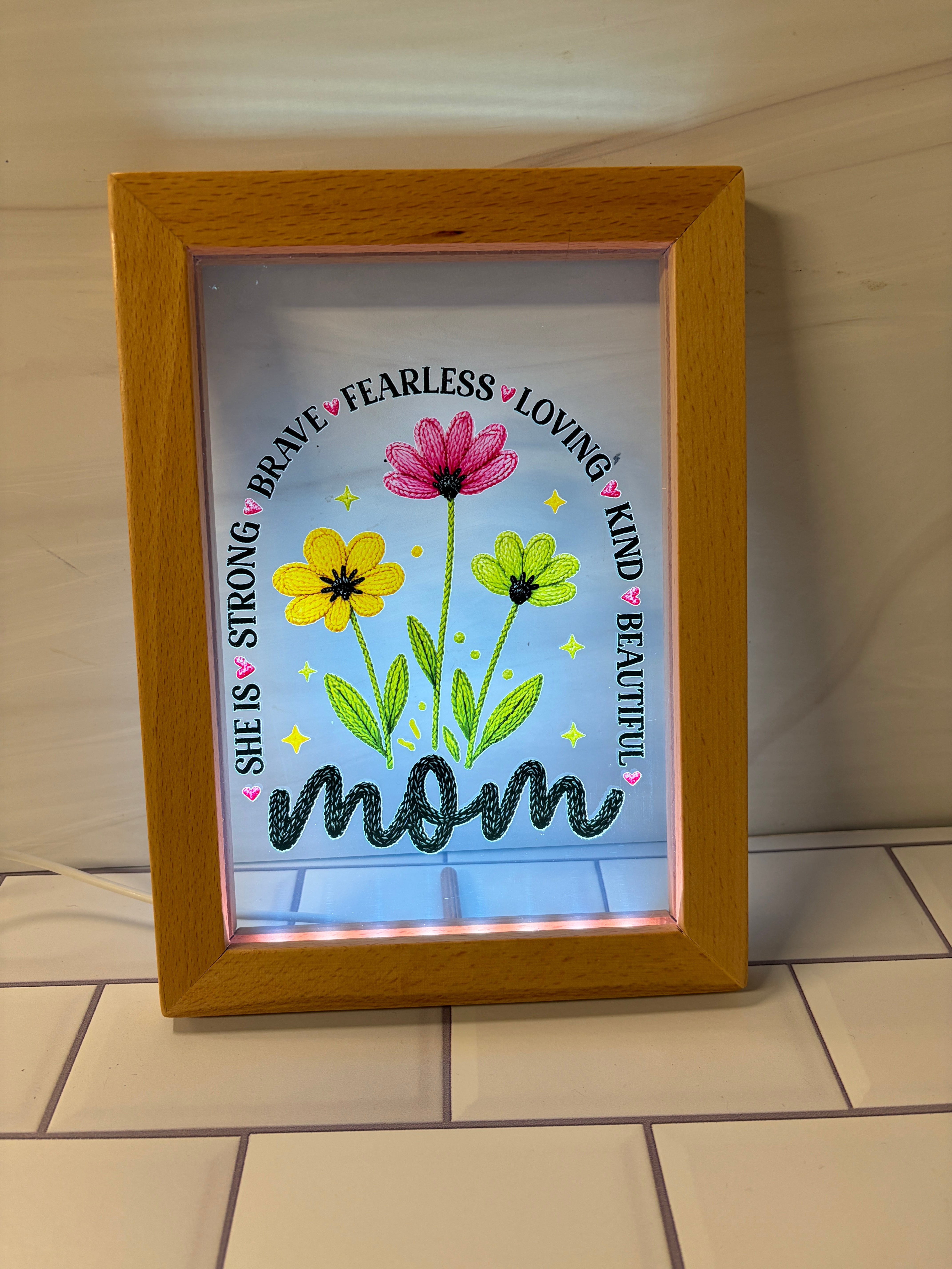 She Is Mom LED Light Frame | UV Printed Illuminated Sign | Handmade Mother's Day Gift