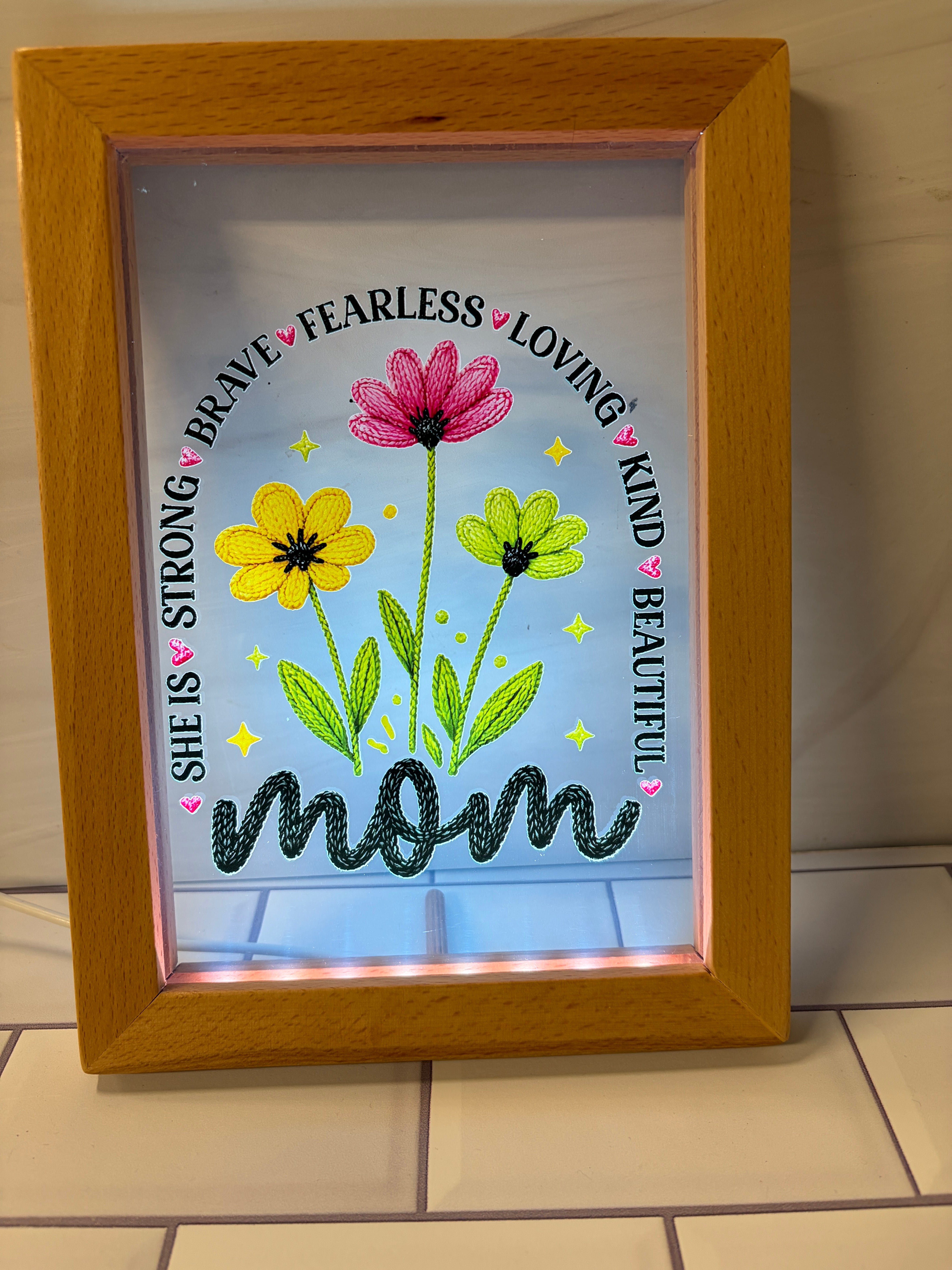 She Is Mom LED Light Frame | UV Printed Illuminated Sign | Handmade Mother's Day Gift