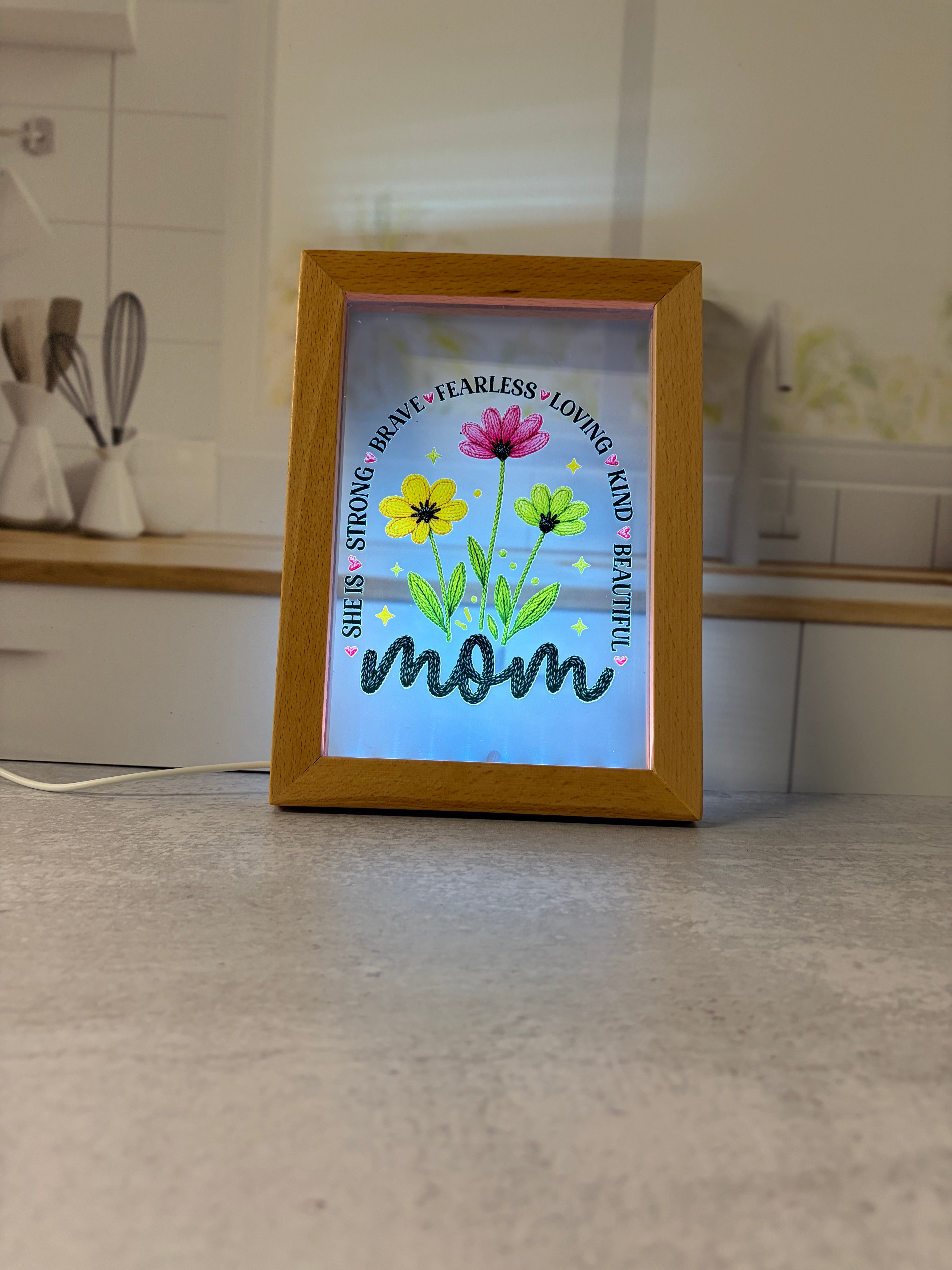 She Is Mom LED Light Frame | UV Printed Illuminated Sign | Handmade Mother's Day Gift