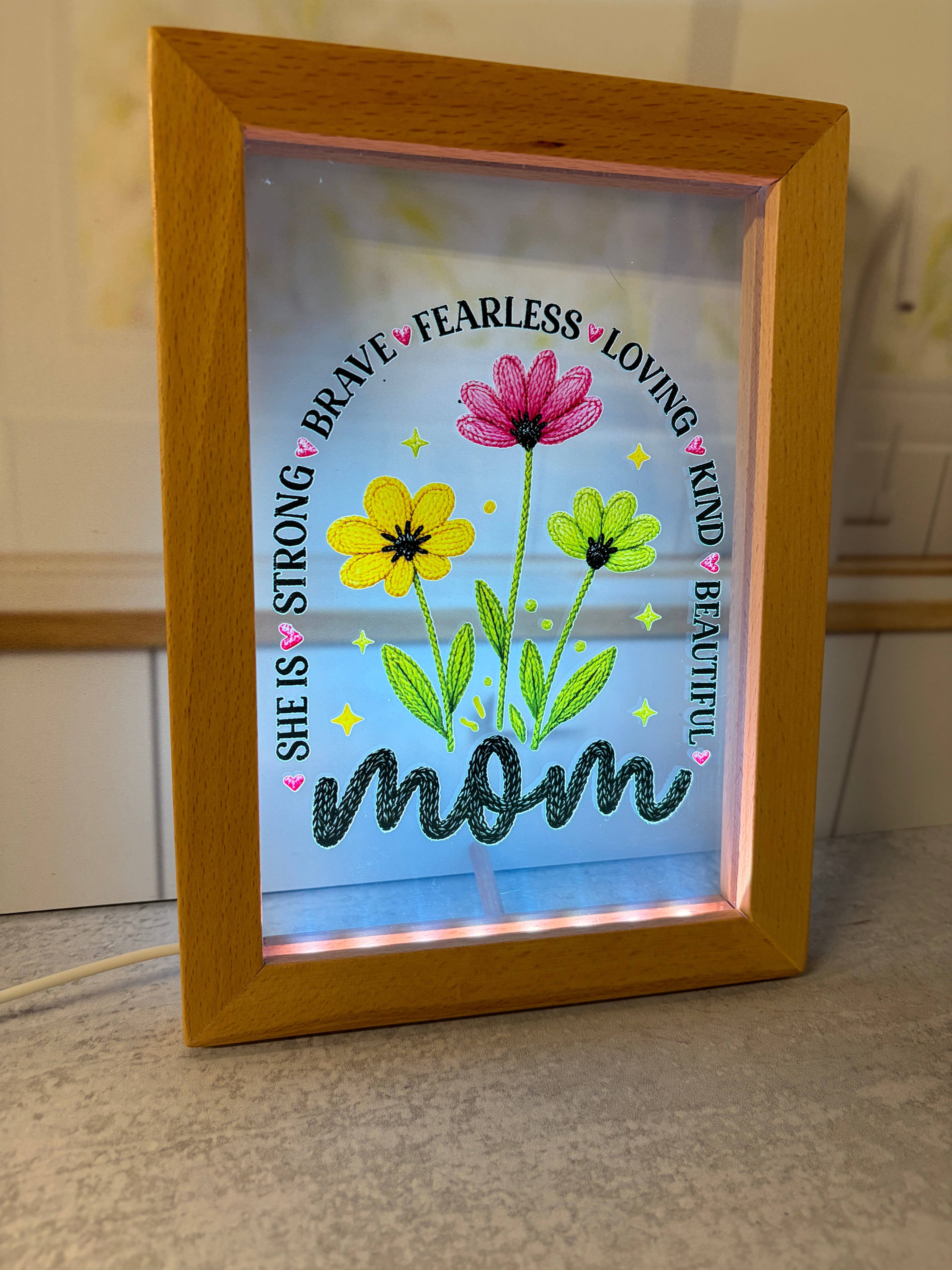 She Is Mom LED Light Frame | UV Printed Illuminated Sign | Handmade Mother's Day Gift