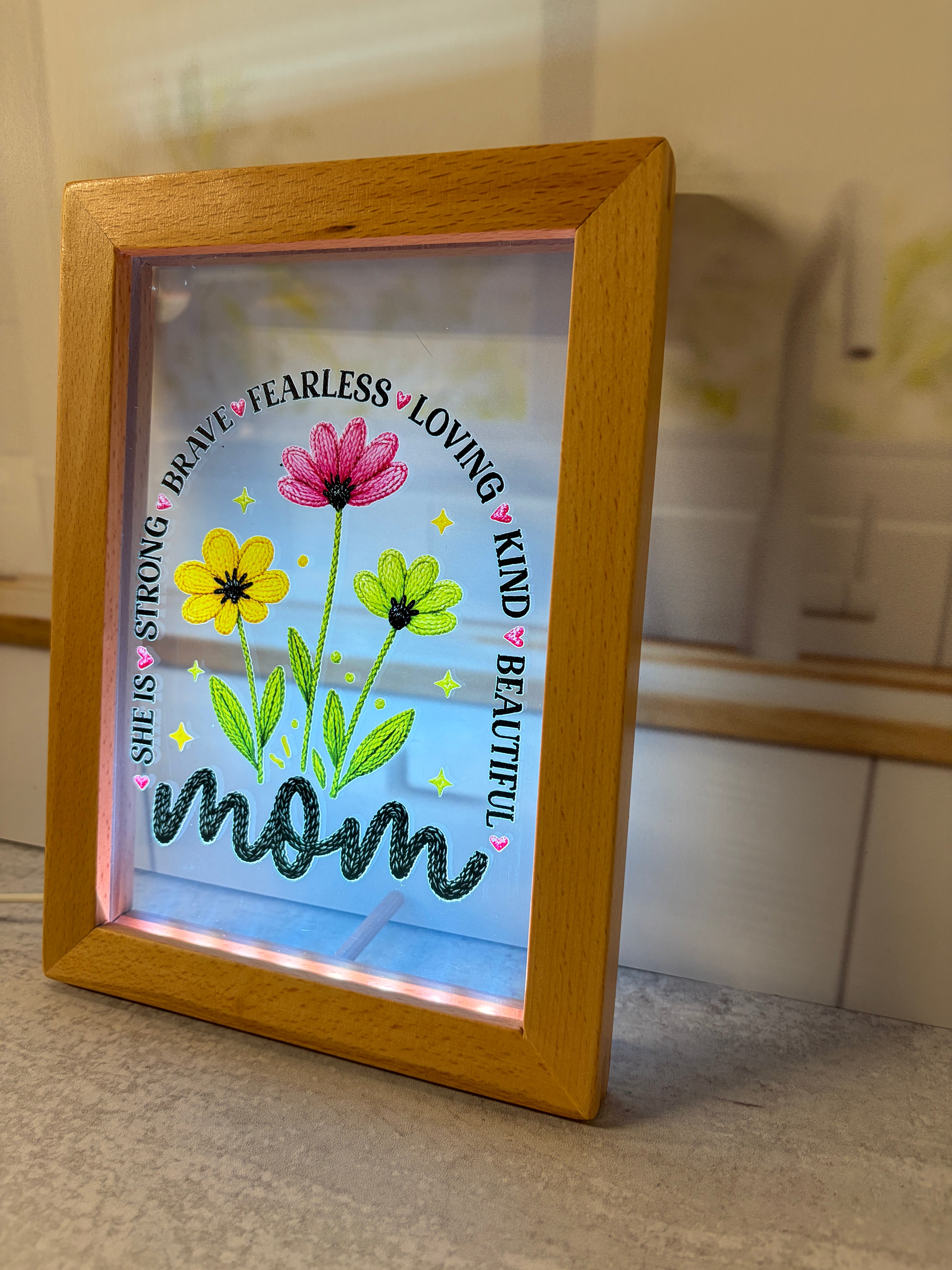 She Is Mom LED Light Frame | UV Printed Illuminated Sign | Handmade Mother's Day Gift