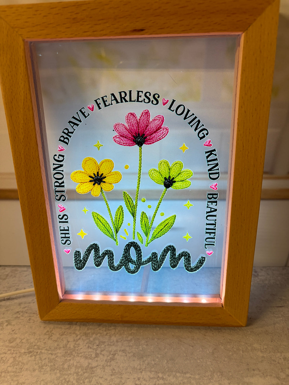 She Is Mom LED Light Frame | UV Printed Illuminated Sign | Handmade Mother's Day Gift