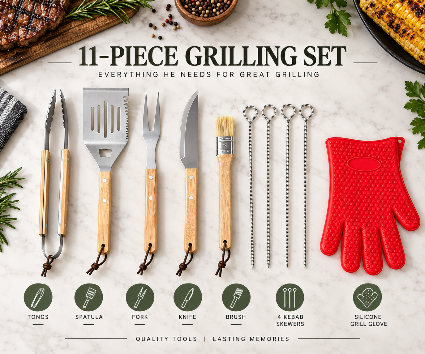Personalized BBQ Grill Tool Set with Wooden Case