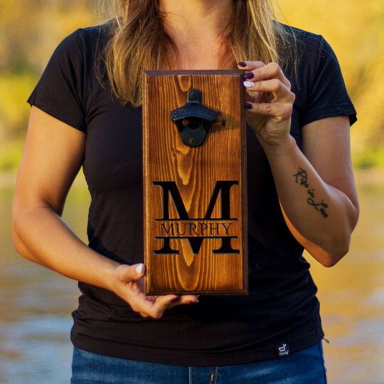 Personalized Wood Bottle Opener, Customize with anything to make a great Gift for Dad, Groomsmen, retirement Friend,Brother or ManCave