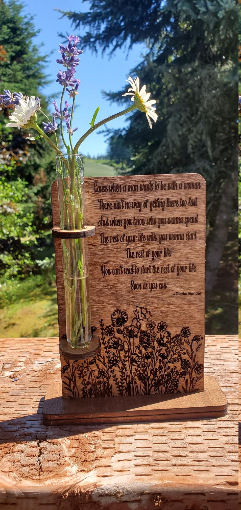 Bud Vase using Test Tube, Personalize with quote, song or picture, Mom gift, Wedding, engagement, pet loss, rainbow bridge, memorial gift,