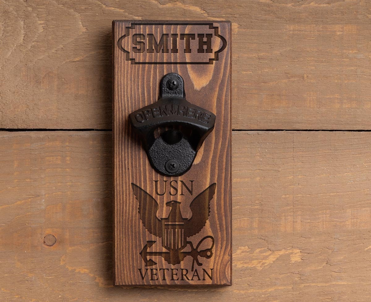 Personalized Wood Bottle Opener, veteran insignia, Customize for you,Dad, Groomsmen, Groom, Friend, Brother, Sister, Man Cave