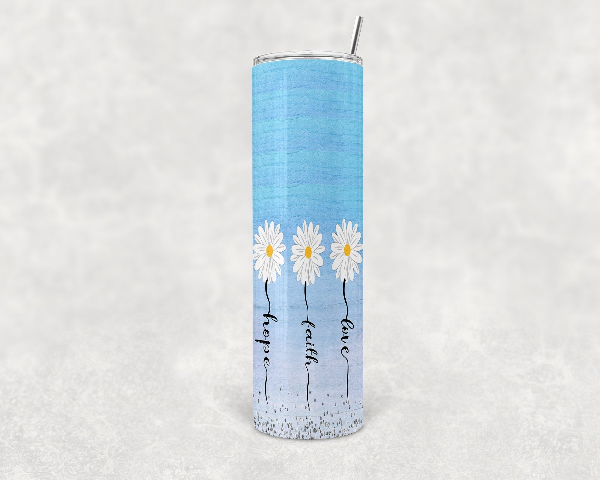 Personalized Faith Hope and Love Christian Themed Skinny Tumbler 20 oz, Birthday gift for her, Sister, friend, mom, gift,