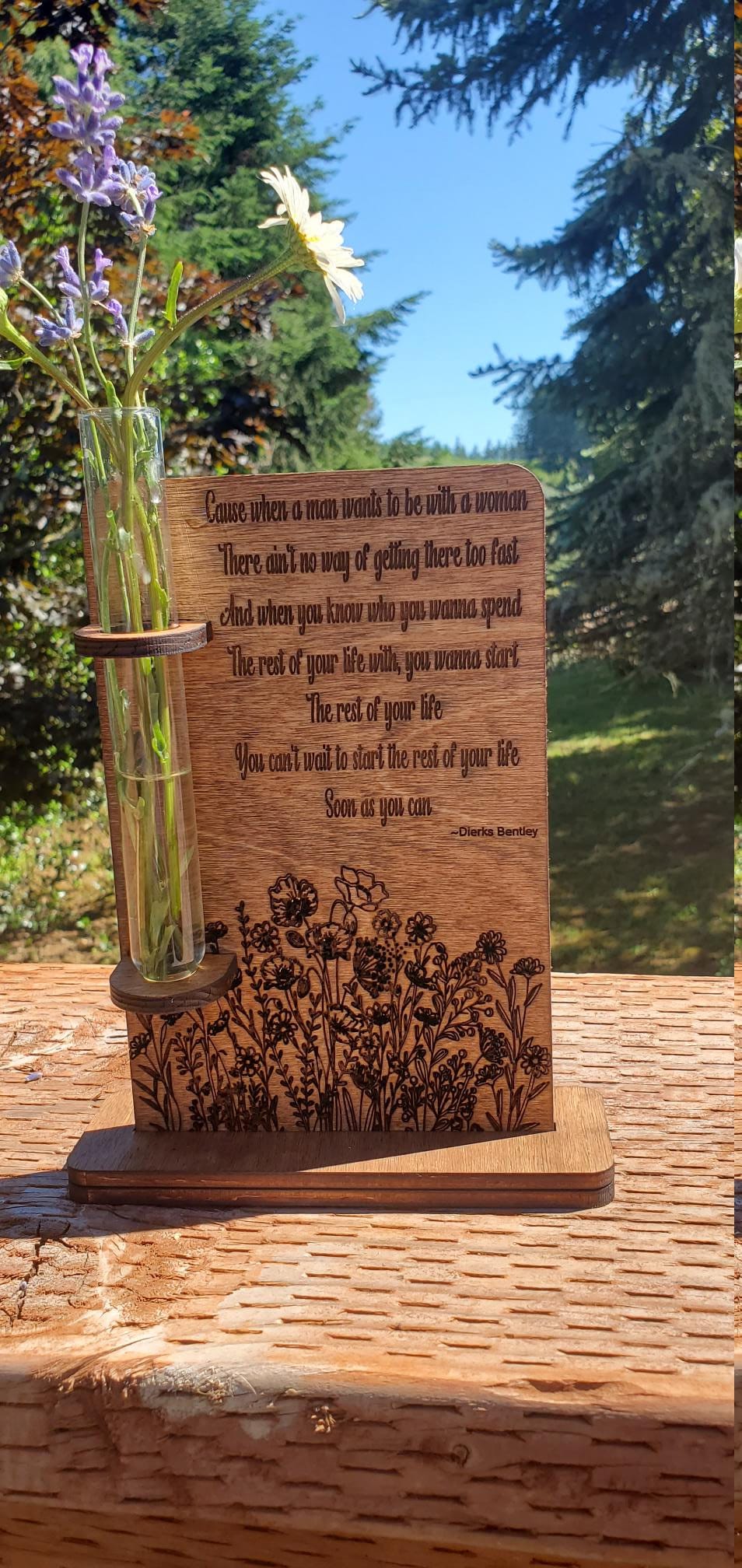 Bud Vase using Test Tube, Personalize with quote, song or picture, Mom gift, Wedding, engagement, pet loss, rainbow bridge, memorial gift,